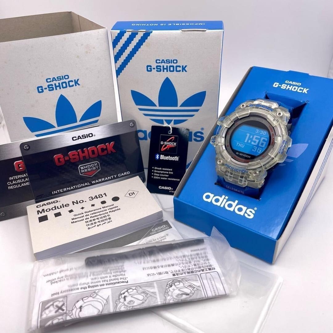 adidas x G-SHOCK GBD-100 Digital Watch Blue Bluetooth Rare Unused
