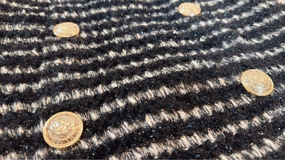 BALMAIN Skirt XS Black White Tweed Tight Elegant Design Gold Accents