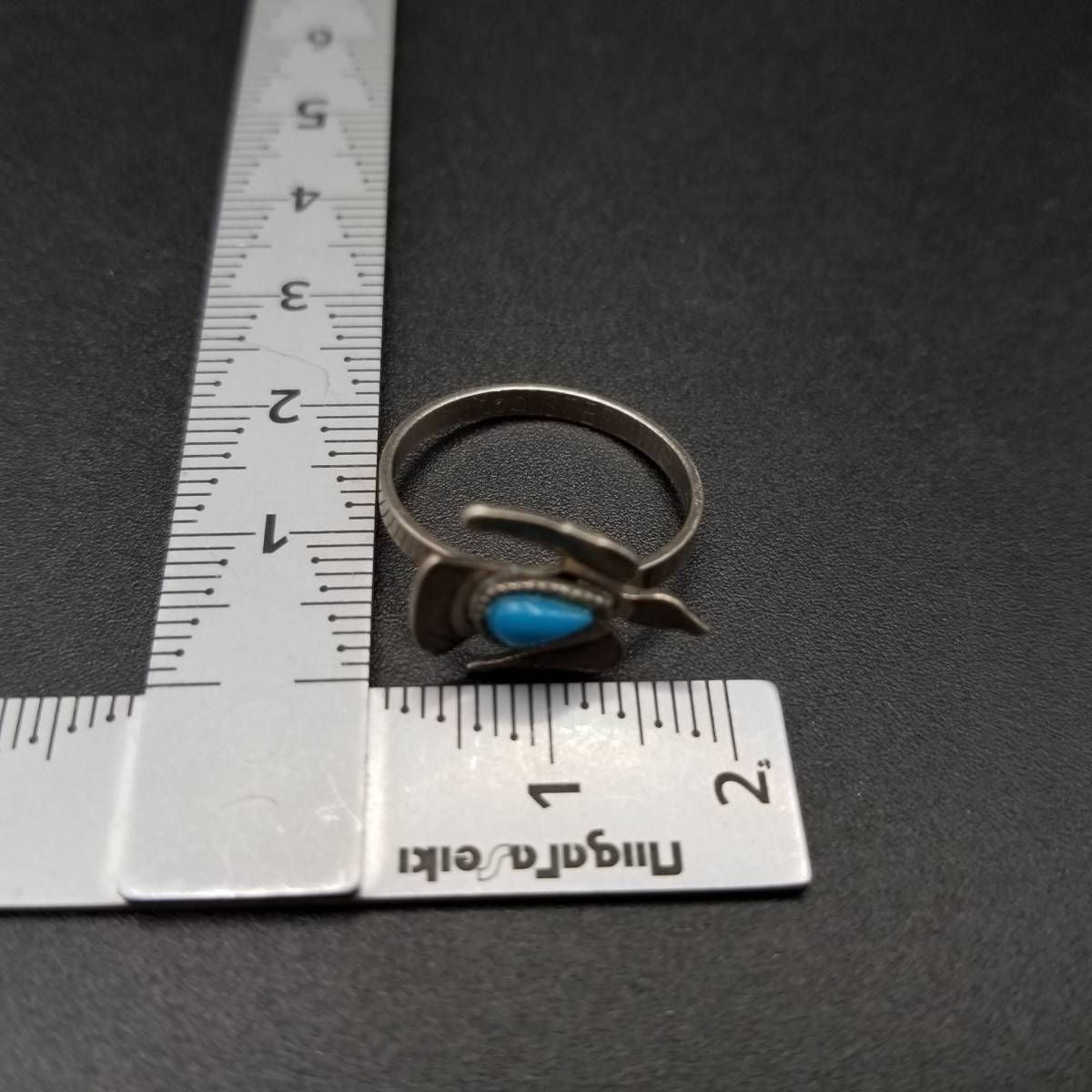 UP TOP Bird Motif Turquoise Blue Ethnic 925 Silver Vintage Ring Thunderbird