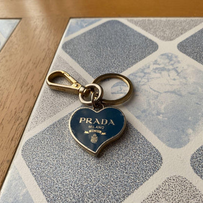 PRADA Authentic Keychain Key Ring Key Chain Bag Charm Heart Navy LadiesWith Box