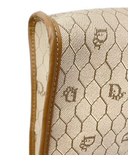 Dior Honeycomb Clutch Bag Beige Canvas Leather Vintage Authentic