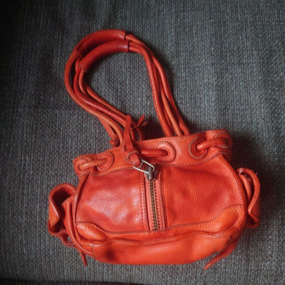 Diesel Women Orange Genuine Leather Handbag Zipper Braided Design Luxury Modern