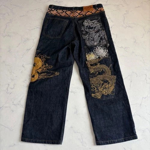 New Karakuri Tamashii Dragon Embroidered Denim Pants, Size 36, Sold Out