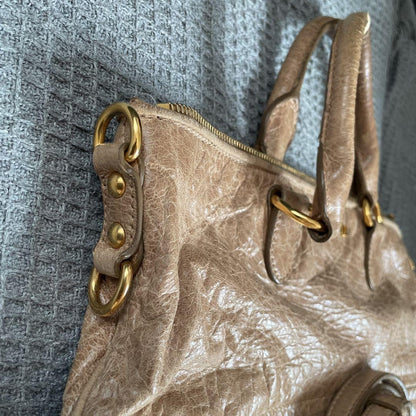 miumiu handbag shoulder 3way leather beige women's USED FROM JAPAN
