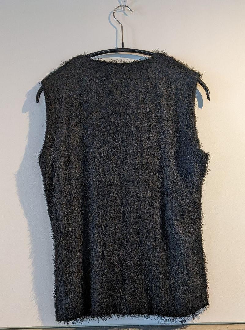 USED ISSEY MIYAKE BLACK FRONT FRINGE TANK TOP GILET GOOD M-7E6C