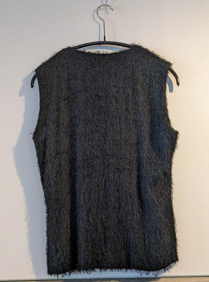 USED ISSEY MIYAKE BLACK FRONT FRINGE TANK TOP GILET GOOD M-7E6C