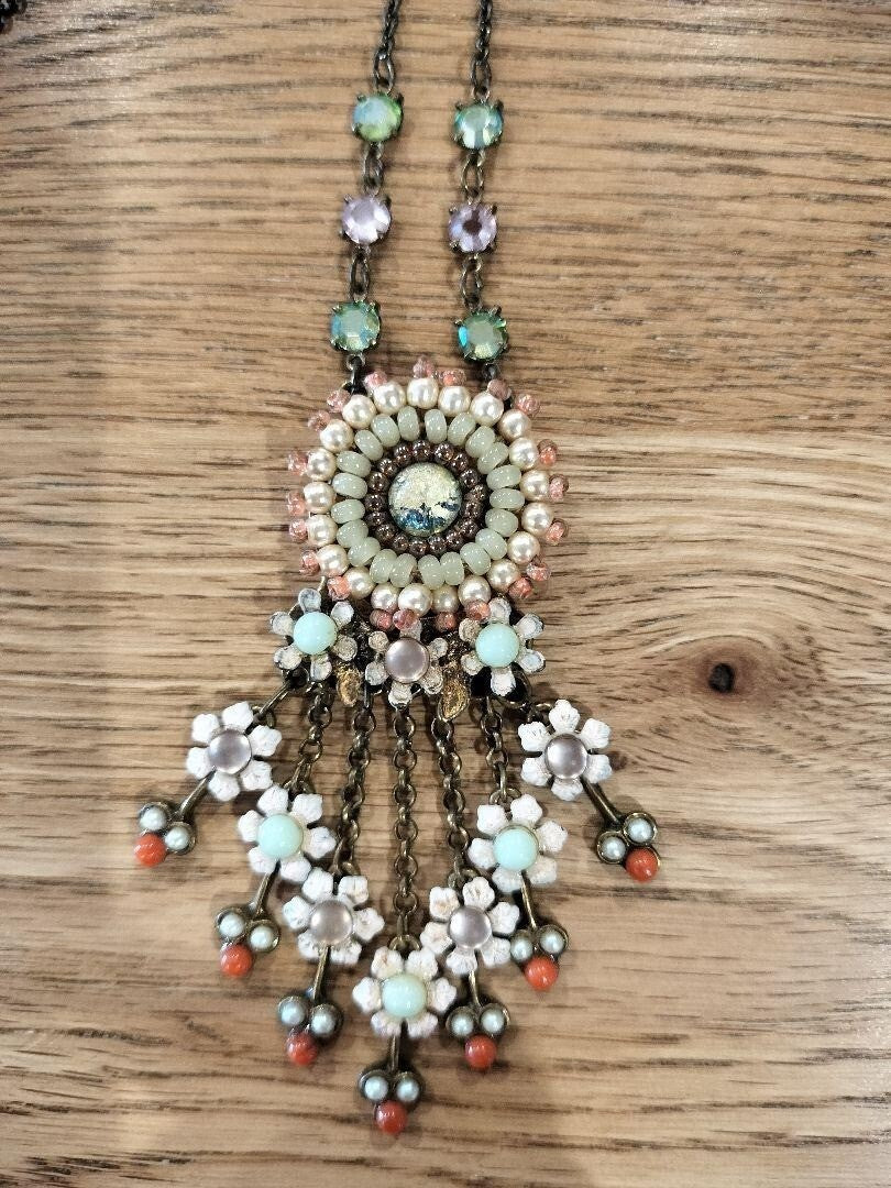 Michael Negrin Necklace Pink Green Flower
