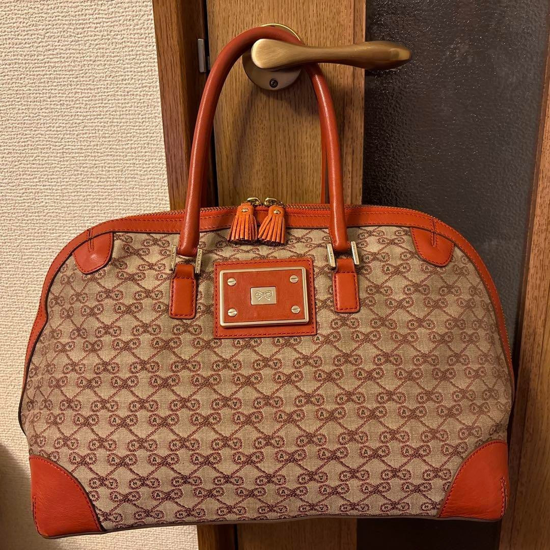 Anya Hindmarch Handbag Dome Total Pattern Canvas Leather Orange
