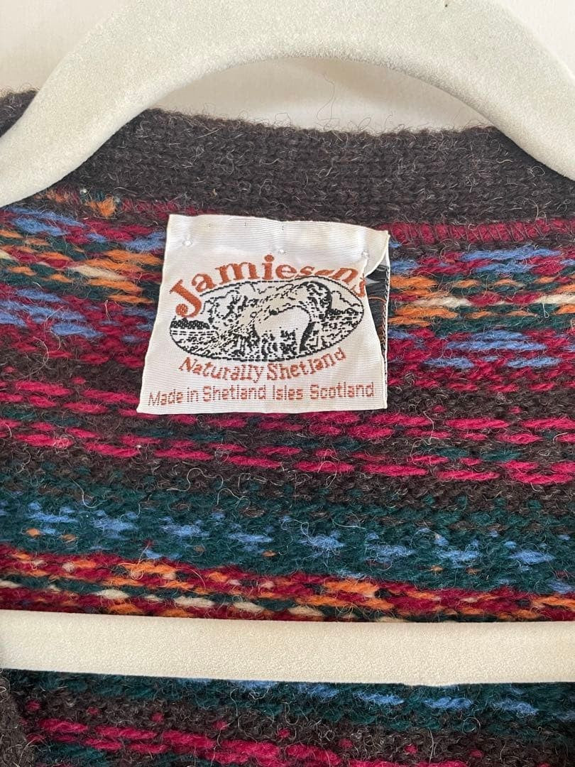 Jamieson Multicolor Wool Cardigan Norse Pattern Warm Casual Used