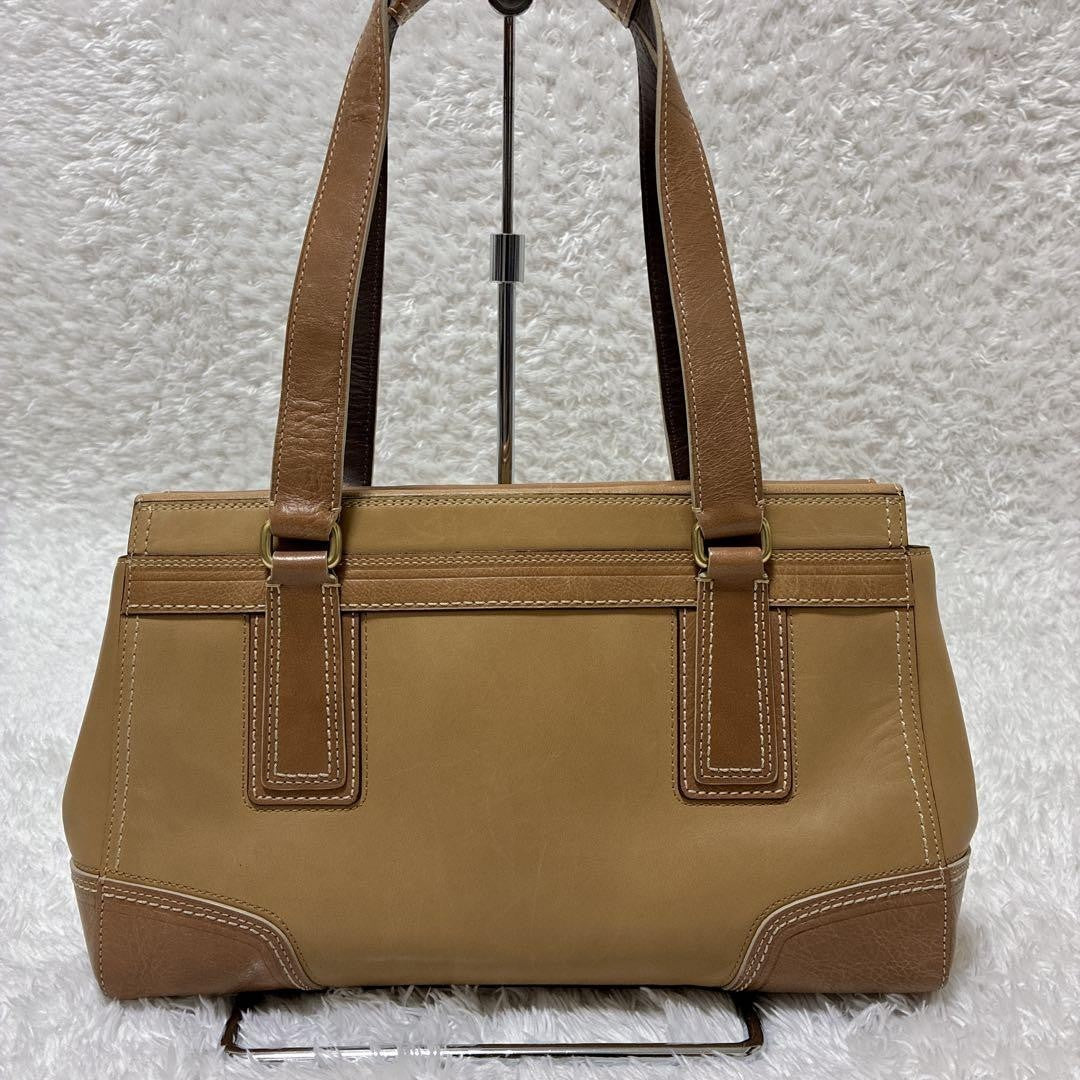 Coach Signature Hamptons Leather Tote Bag Brown Beige Vintage Authentic
