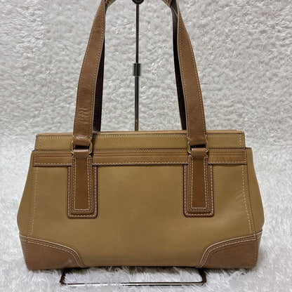 Coach Signature Hamptons Leather Tote Bag Brown Beige Vintage Authentic
