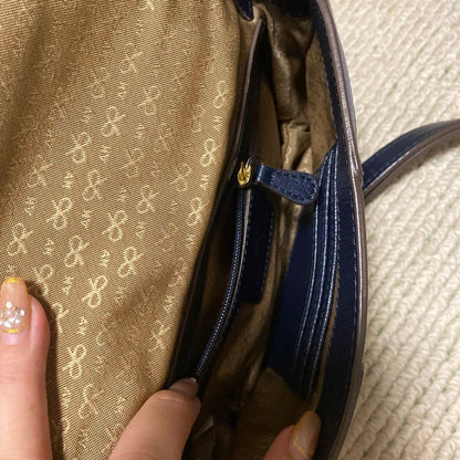 Anya Hindmarch Clutch Shoulder Bag Black Blue 20x13cm Small Purse Card Pocket