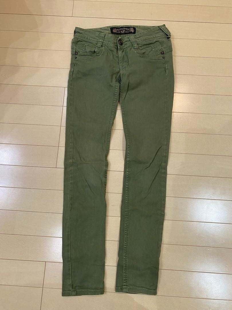 RED PEPPER Skinny Denim Pants Khaki Embroidery Zip Y2K Size 25