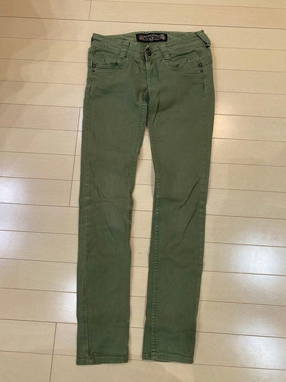 RED PEPPER Skinny Denim Pants Khaki Embroidery Zip Y2K Size 25