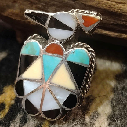 Zuni Old Pawn Vintage Ring Thunderbird Turquoise