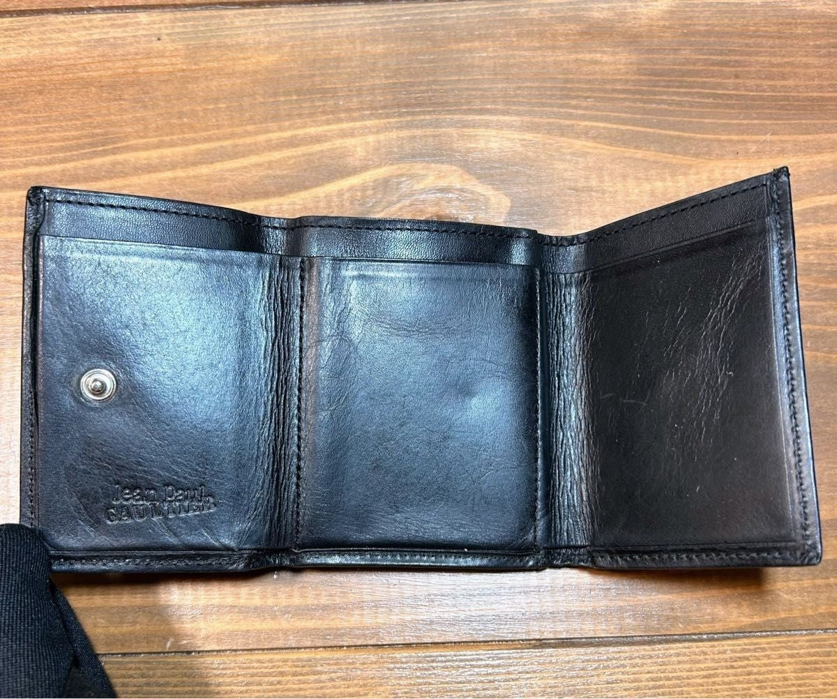 Jean Paul Gaultier Dragon Rare Black Leather Trifold Wallet Clasp Closure Men JP