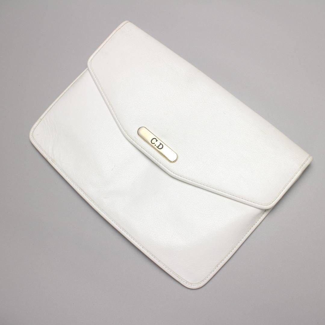 Christian Dior Clutch Bag Vintage Hook Broken White Authenticated USED