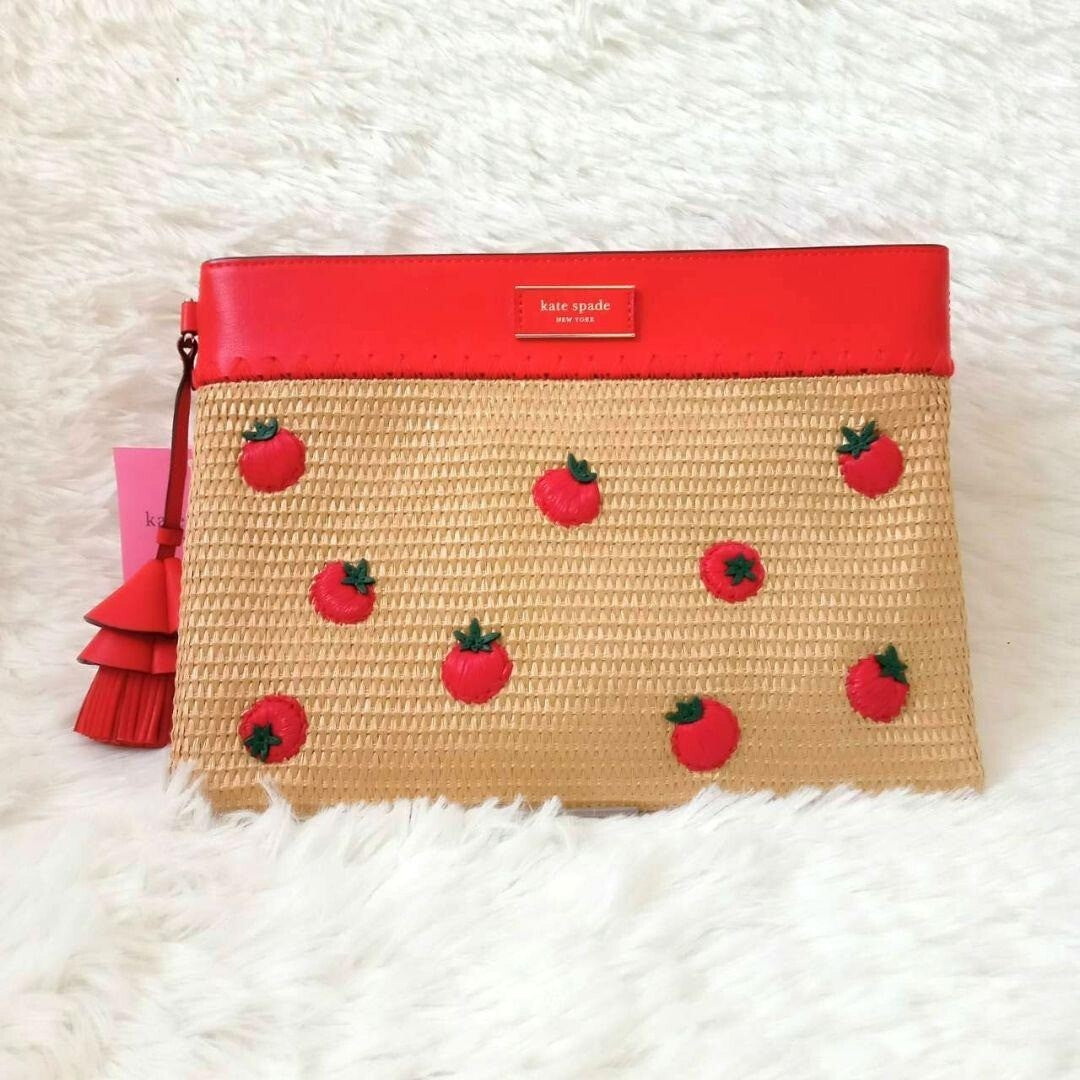 Kate Spade Tomato Clutch Bag Straw Summer Novelty embellished Clutch bag