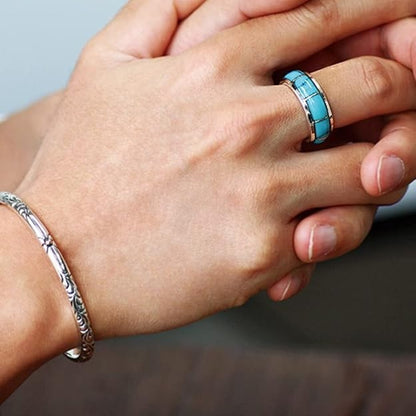 [Binich] Sterling Silver Round Scroll Ring: Natural Turquoise. US Size 6.