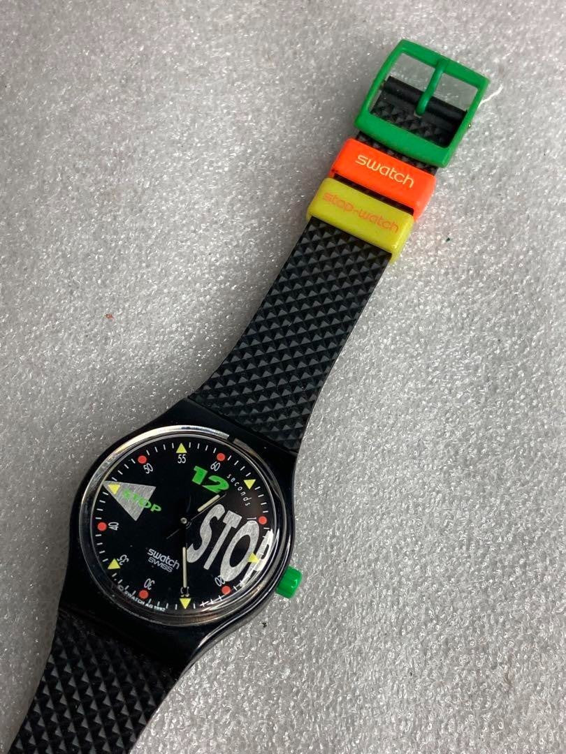Swatch Analog Quartz Men 90'S Stopwatch Black Vintage 492422670