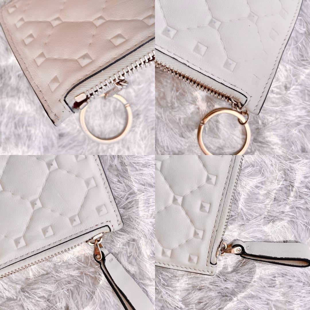 VALENTINO GARAVANI Key Pouch Coin Case Card Holder Wallet Purse Studs Logo Ivory