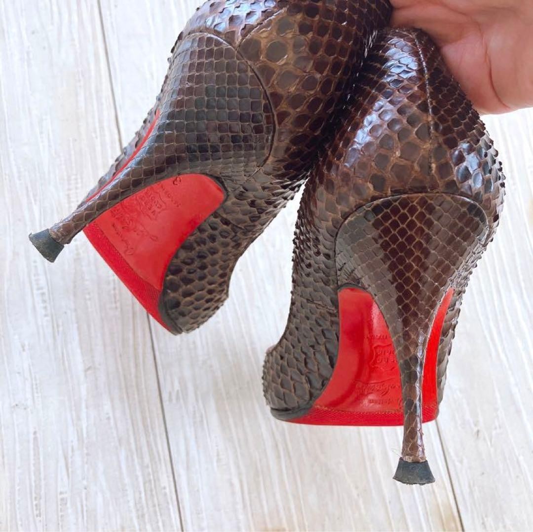Christian Louboutin Open Toe Python Pumps Size 35 (US 5) Brown Designer Heels