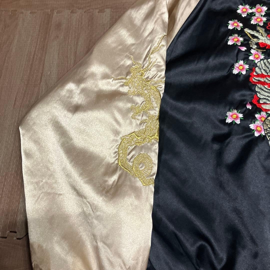 Rare Hoshihime Satin Sukajan Jacket Dragon Embroidery XL Black Gold