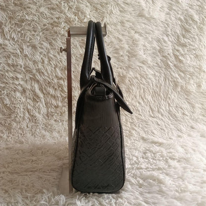 DIESEL Embossed Logo Black Leather Shoulder Bag Monogram Handbag Excellent Cond