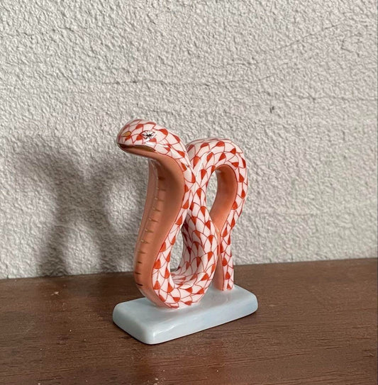 HEREND Year Figurine Zodiac Snake Red 2013 Fishnet Porcelain GOOD JAPAN in Box