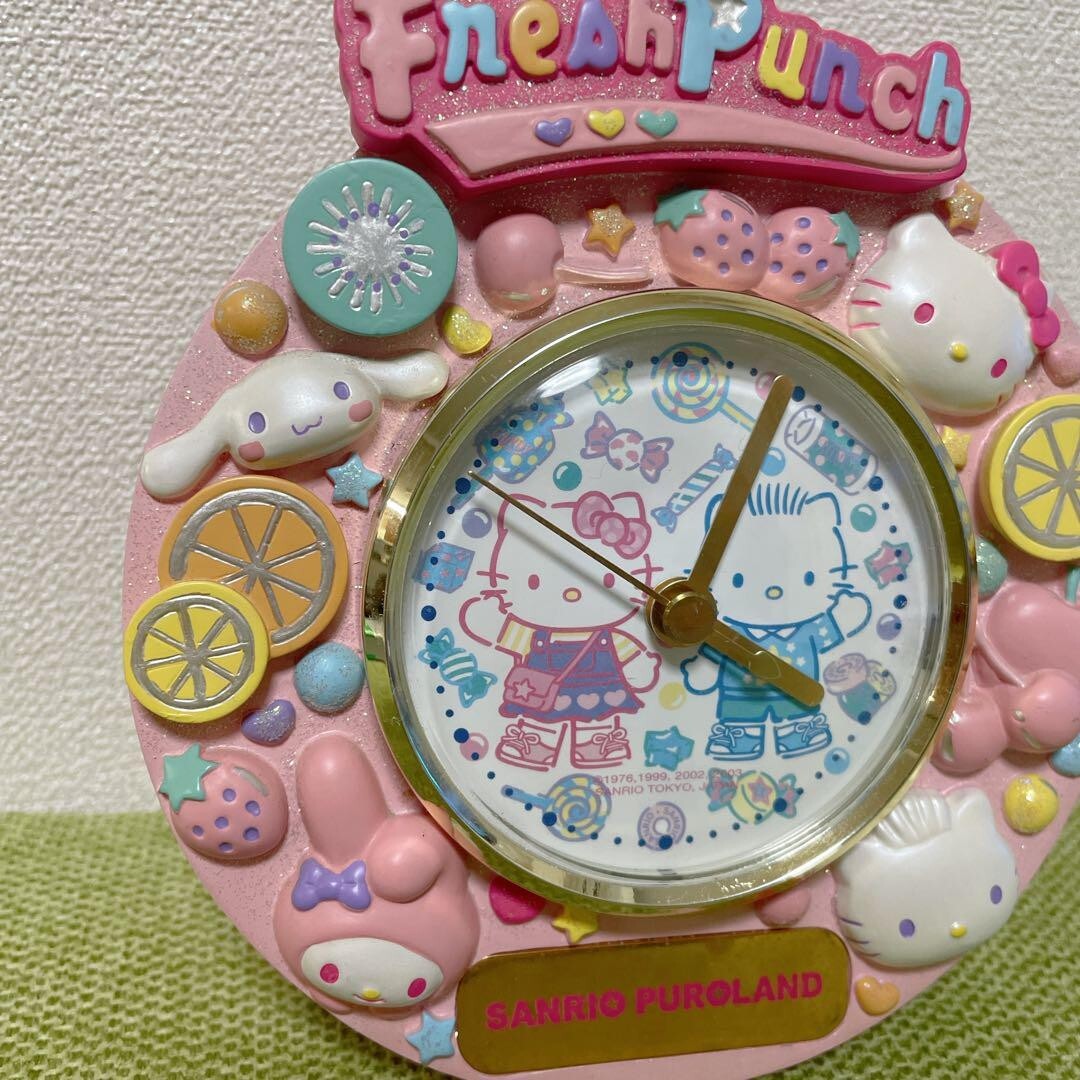 SANRIO Hello Kitty Fresh Punch Relief Harmonyland Table Clock Vintage Japan