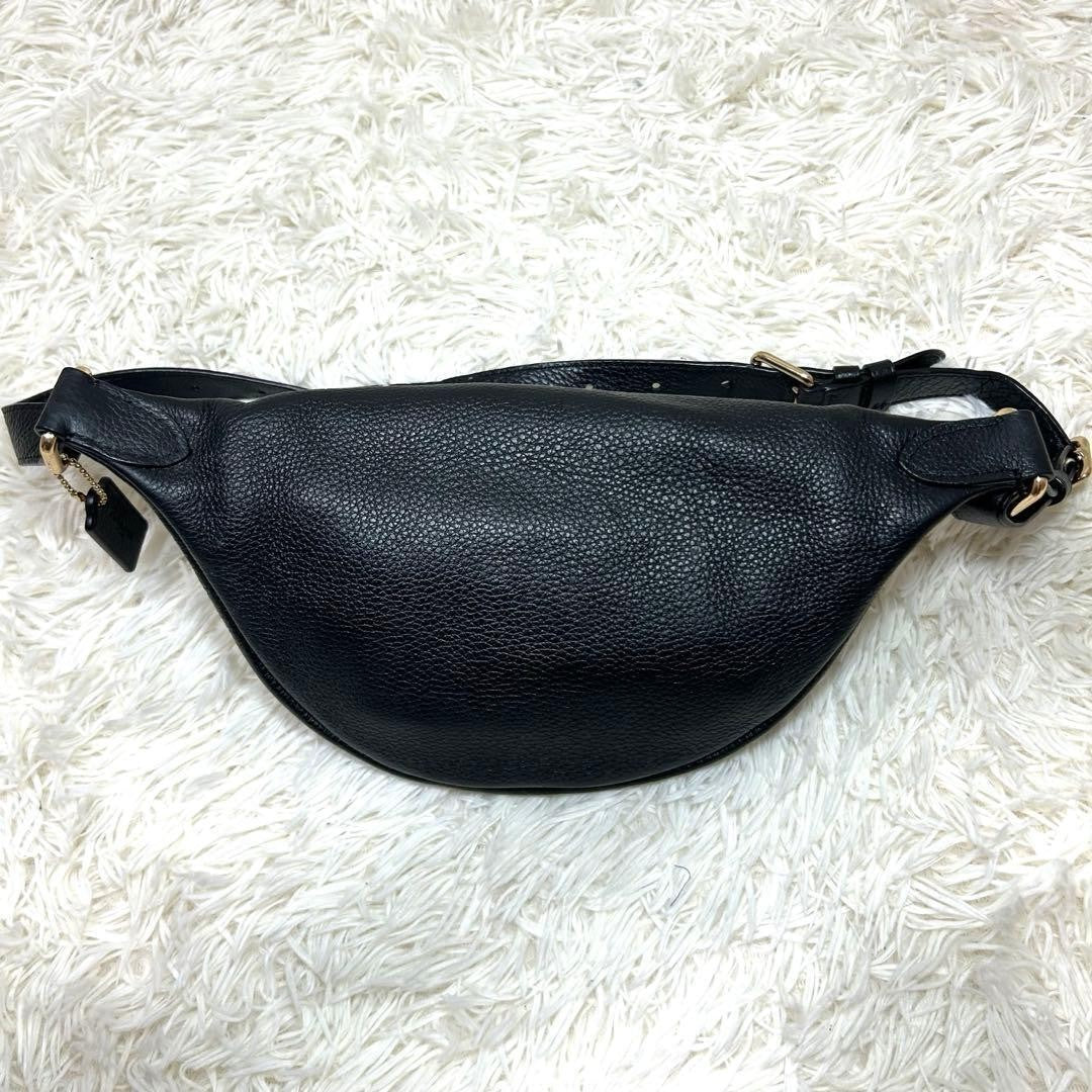 COACH F48738 Waist Bag Leather Black Gold Hardware Crossbody Unisex Genuine