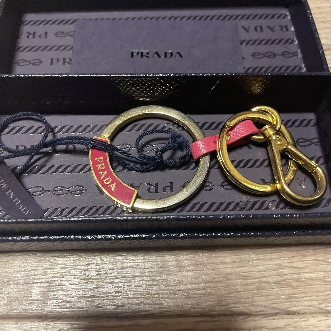PRADA Authentic Keychain Key Ring Key Chain Bag Charm Saffiriano Metal Leather