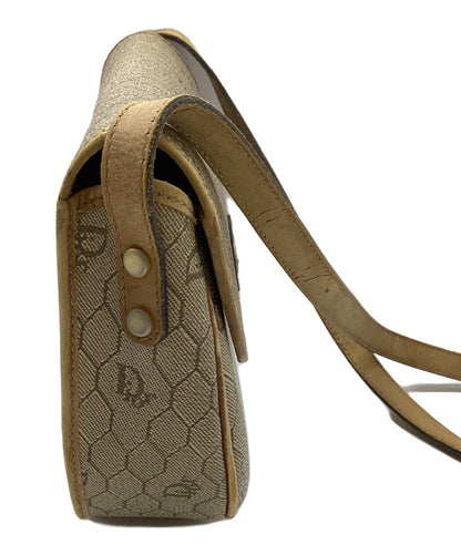 Dior Honeycomb Shoulder Crossbody Bag Beige Canvas Leather Vintage Auth 115534