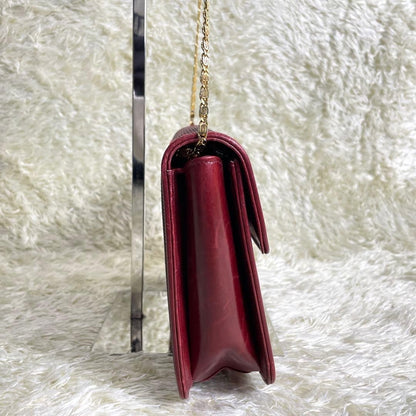 BALLY Shoulder bag Horsehair Leather Gold chain Red Vintage Authentic