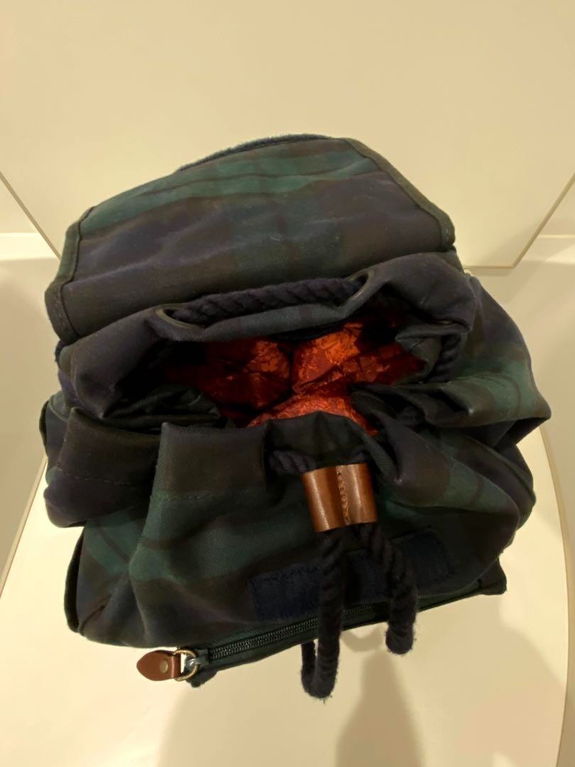 Vintage Polo Ralph Lauren Backpack Black Watch Plaid Canvas PVC 40x30x15cm