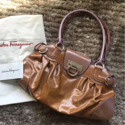 Ferragamo Women Bag Gancini , Handbag, Shoulder Brown Limited Edition VHTF Rare