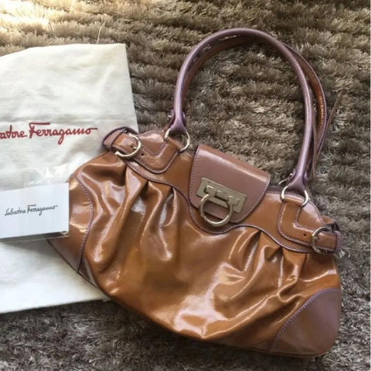 Ferragamo Women Bag Gancini , Handbag, Shoulder Brown Limited Edition VHTF Rare