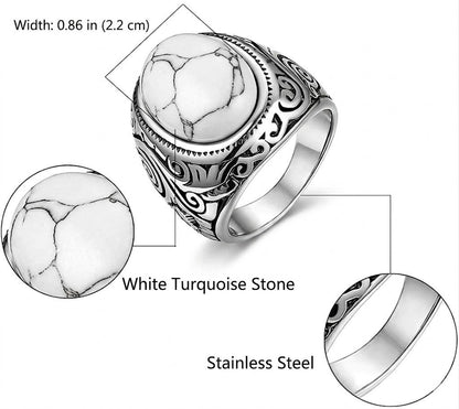Turquoise signet ring, stainless steel ring, fashion accessory, white, silver