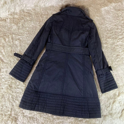 Burberry Blue Label Flare Trench Coat Nova Check Fox Fur Trim Size 38 #EK BBA