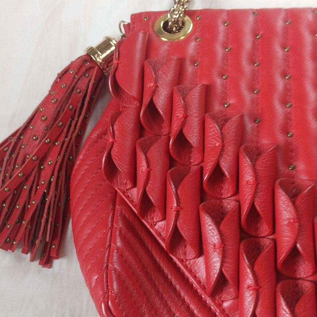 Lara Bohinc Studded Chain Handbag Purse Leather in Red USED Good Condition