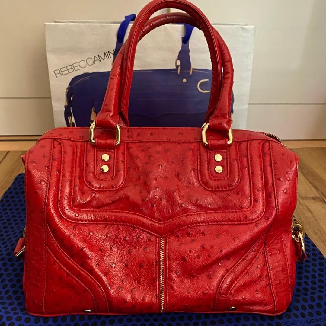 Rebecca Minkoff Boston Bag Morning After Bag Red Cowhide Ostrich design Medium