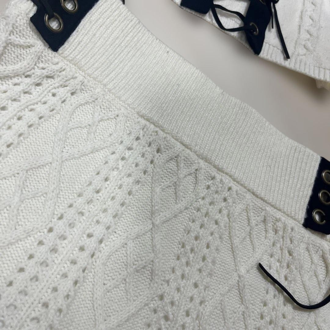 D.I.A. Lace-Up Set Up White Knit Women's Size S From Japan