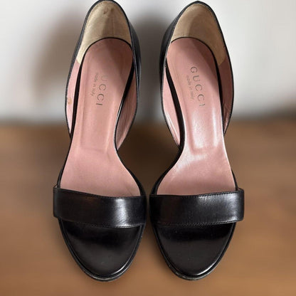 Rare GUCCI Black Leather Pumps Heels Size 36 US 5.5 10cm Heel Elegant Party