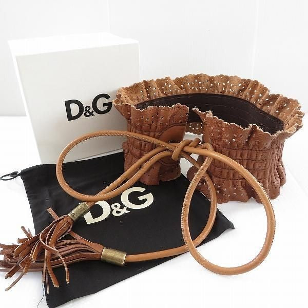 Dolce & Gabbana D&G Belt Fringe Leather Brown Japan [Used]
