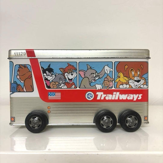 [Used]Tom and Jerry Bus Shaped Tin Metal Box Case Vintage Showa Retro Japan Rare