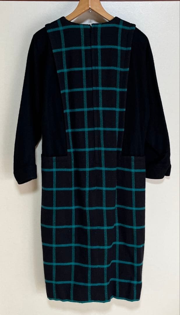 Mari Mura Black Turquoise Check Dress Wool Retro Mari Mura