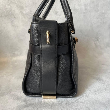 Coach 2way Leather Shoulder Bag Navy Pebbled Gold Turn Lock Detachable Strap
