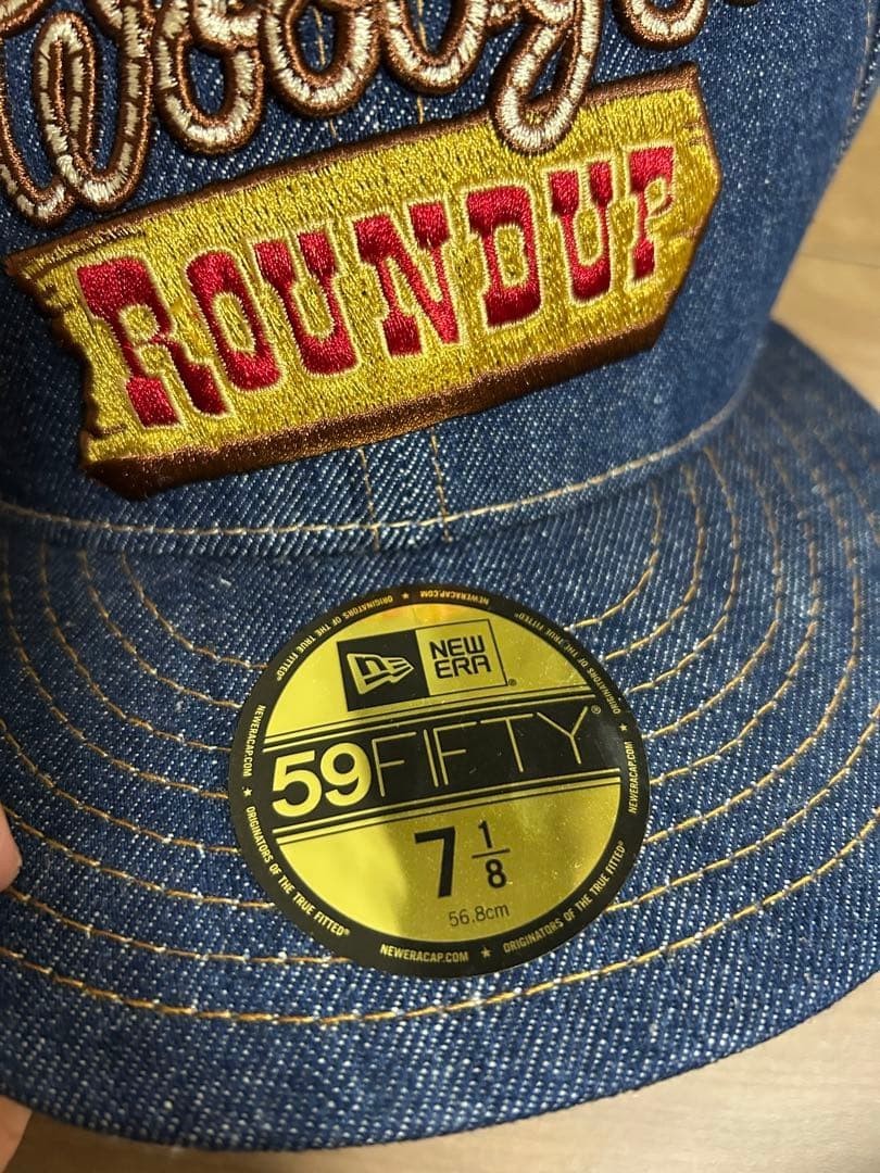 Toy Story New Era 59FIFTY Woody Roundup Denim Cap 7 1/8 Disney Limited Rare