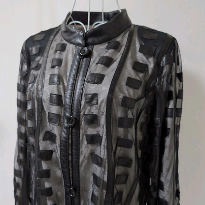 Rare ARBORENTE Made in Japan Cowhide Lamb Leather Mesh Long Coat