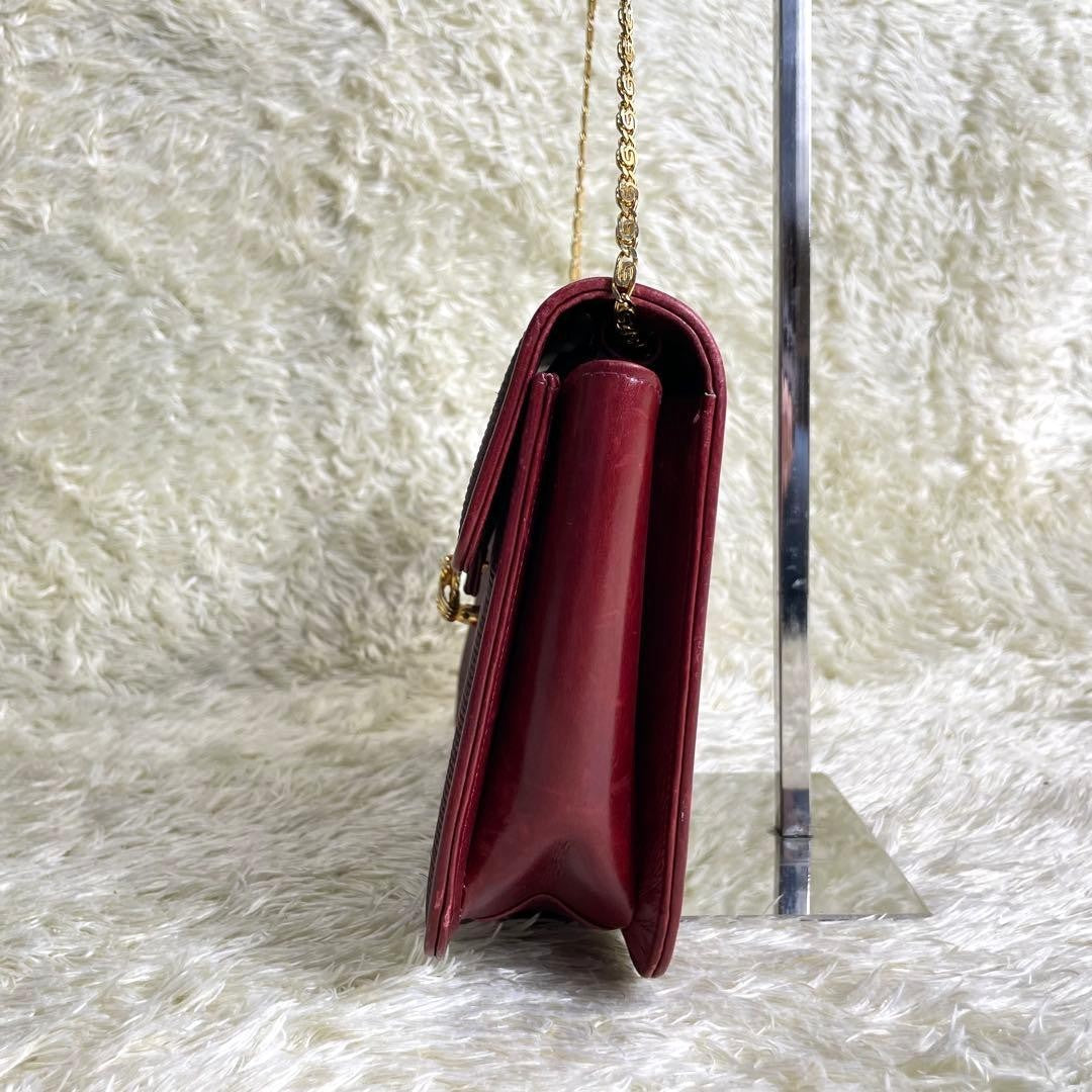BALLY Shoulder bag Horsehair Leather Gold chain Red Vintage Authentic